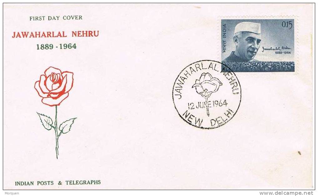 1591. F.D.C. India 1964. Jawaharlal NEHRU.  Rosa - Roses