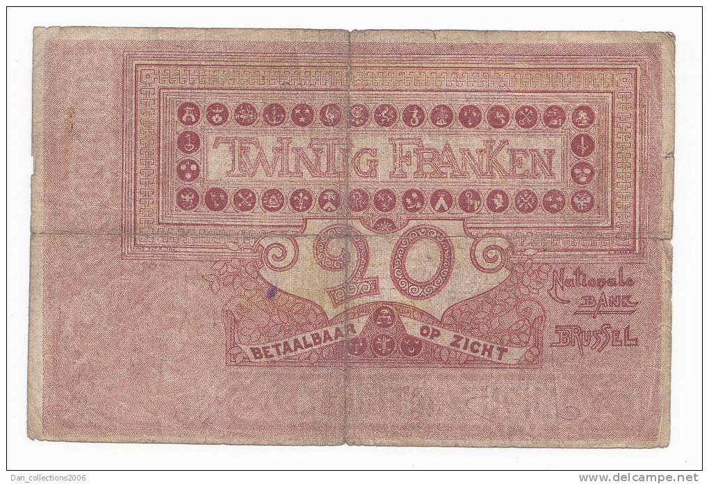 *BELGIQUE*BILLET DE 20 FRANCS * 10 -DEC- 1914 TYPE *1894*CIRCULE *VERMILLON* - 5-10-20-25 Franchi