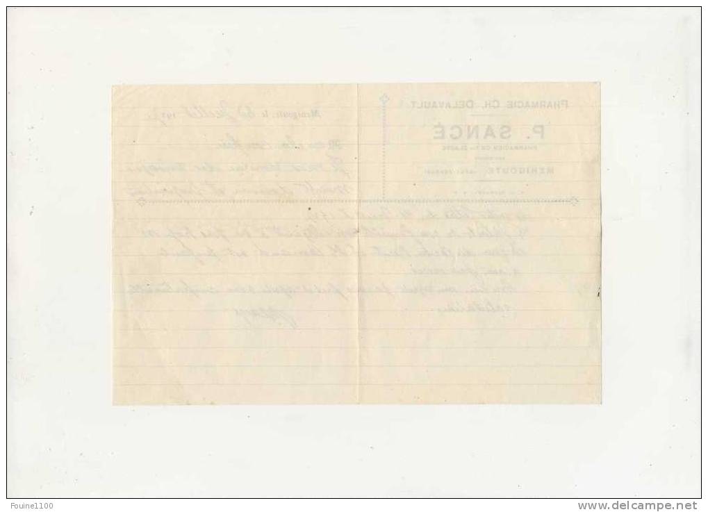 Facture Pharmacie Ch. Delavault P. SANCE ( Pharmacien De 1er Classe Sucesseur ) à Menigoute 1927 ( Recto Verso ) - Autres & Non Classés