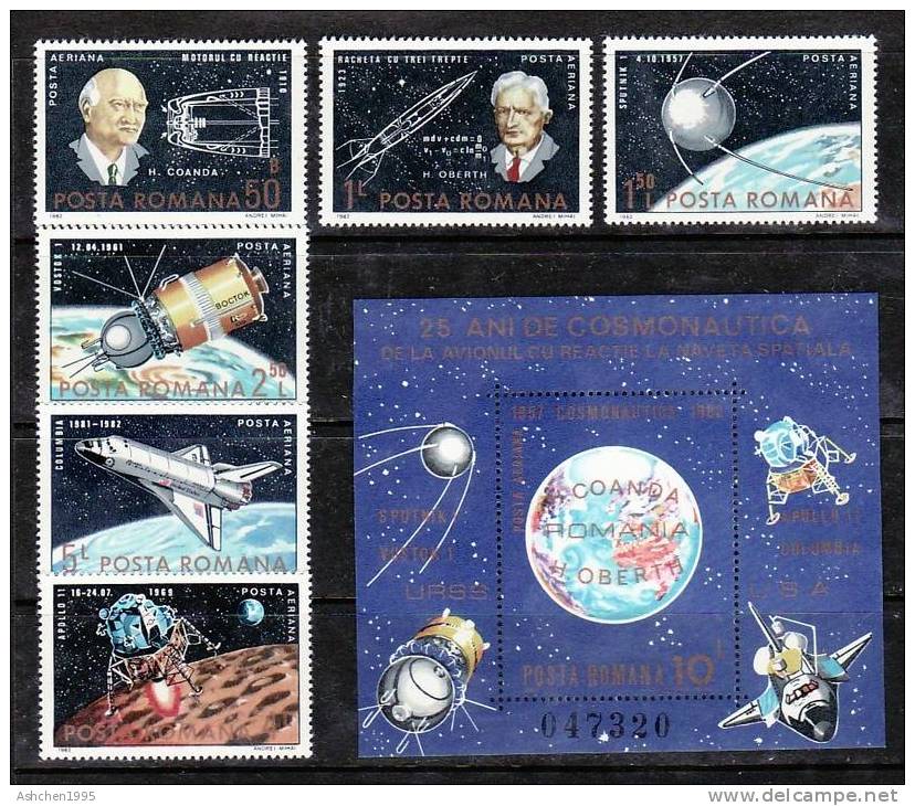 Romania Rumanien 1983, Mi 3933-3938 Bl. 192, 25th Anniv. Of Space Flight --- MNH ** - Unused Stamps