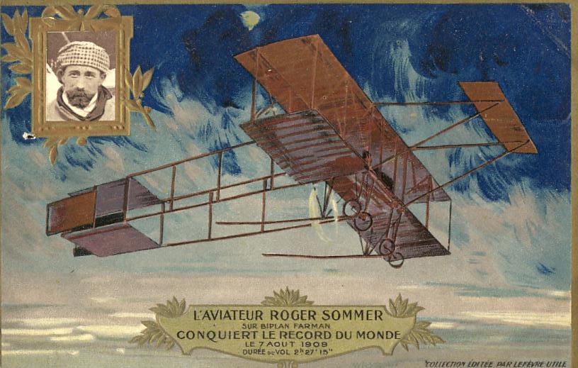 Aviation - Fantaisie - Carte Gauffrée -  Publicité Lefevre Utile - Roger Sommer - ....-1914: Précurseurs