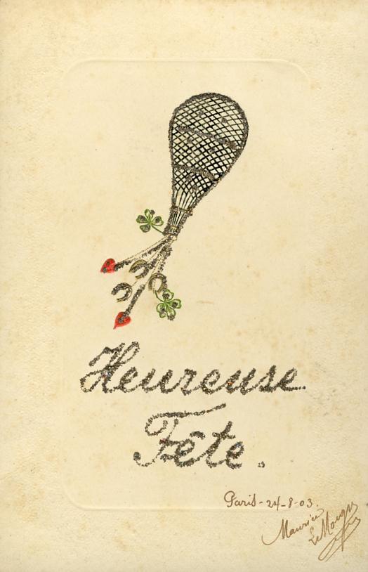 Aviation -  Fantaisie - Ballon Montgolfière - Paillettes Carte Gauffrée - Mongolfiere