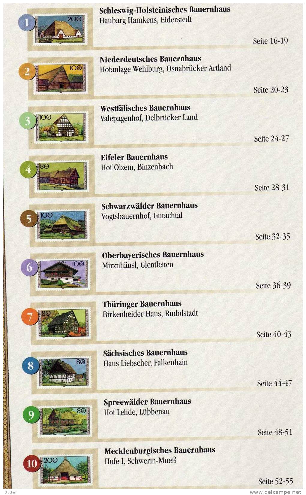 Geschenk-Buch Edition Bauernhäuser Deutschland mit 4 Sets **/o 41€ Oberbayern Sachsen architectur stamps book of Germany