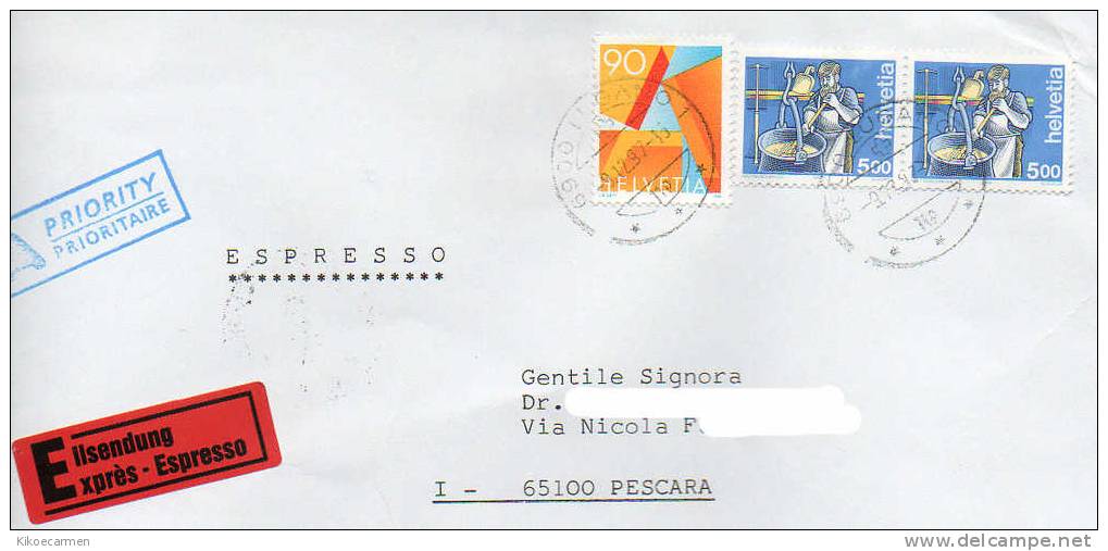 HELVETIA SVIZZERA SWISS SCHWEIZ SWITZERLAND 1993 1995 EXPRES Espresso Express, Used Usato Usado COMPLETE COVER - Briefe U. Dokumente