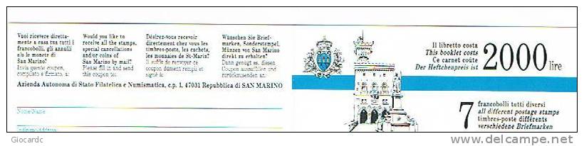 SAN MARINO CAT.UNIF.L3    LIBRETTO DI 1 SERIE  - 1992 ATTRATTIVE TURISTICHE DI SAN MARINO - NUOVO ** - Markenheftchen