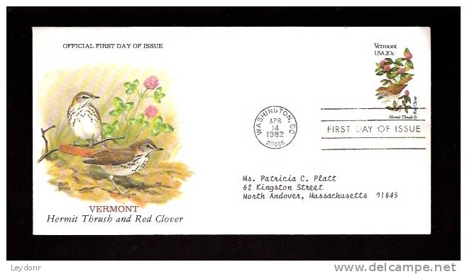 FDC Hermit Thrush And Red Clover - Vermount  - Scott # 1997 - 1981-1990