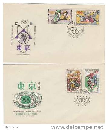 Czechoslovakia- 1964 Tokyo Olympics Set 2 FDCs - Summer 1964: Tokyo
