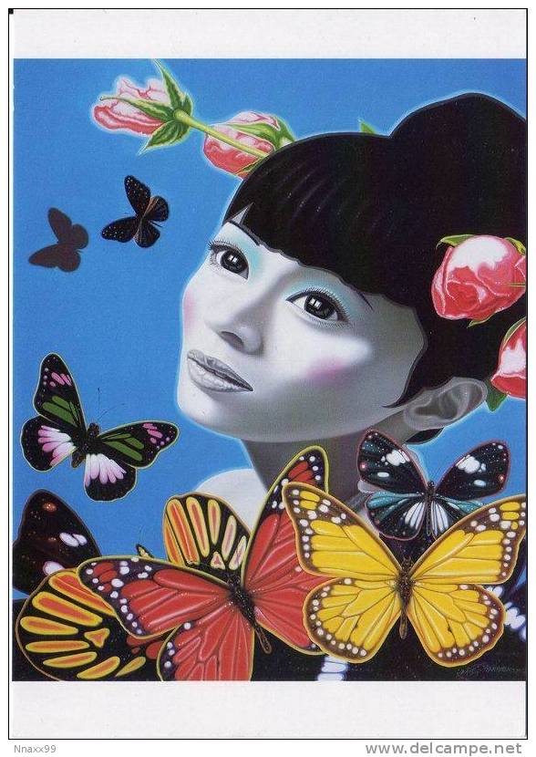 Insect - Insecte - Butterfly, Girl & Rose (China Postcard) - Insects