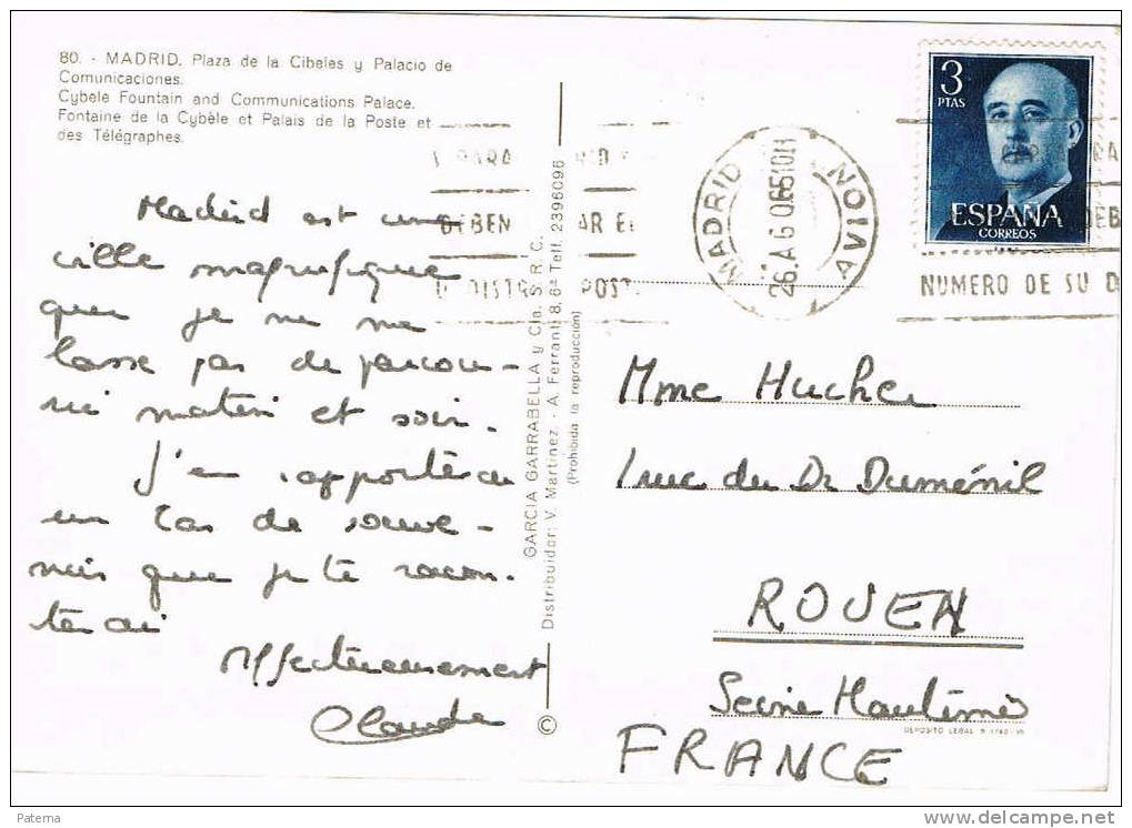 3537   Postal, MADRID 1965, Fechador Avion, - Lettres & Documents