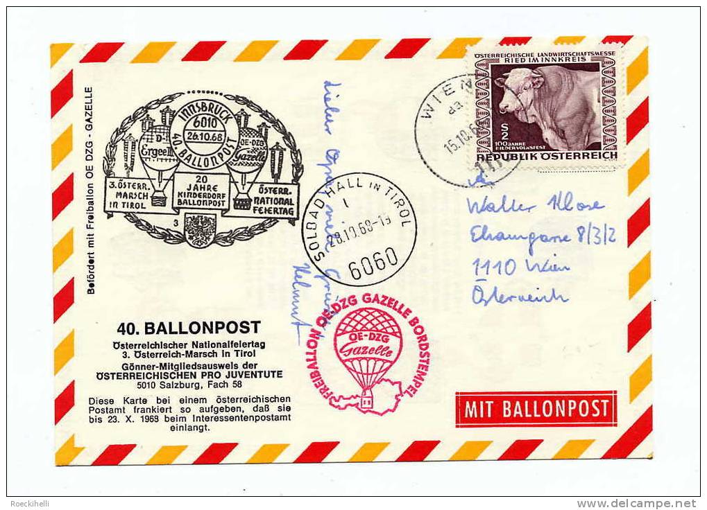 25./28.10.1968 - 40.Ballonpostkarte -  Siehe Scan  (Ballon40c) - Par Ballon