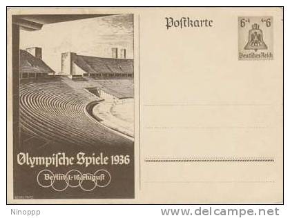 Germany-1936 Berlin Olympics 6pf Stadium Unused Post Card - Sommer 1936: Berlin