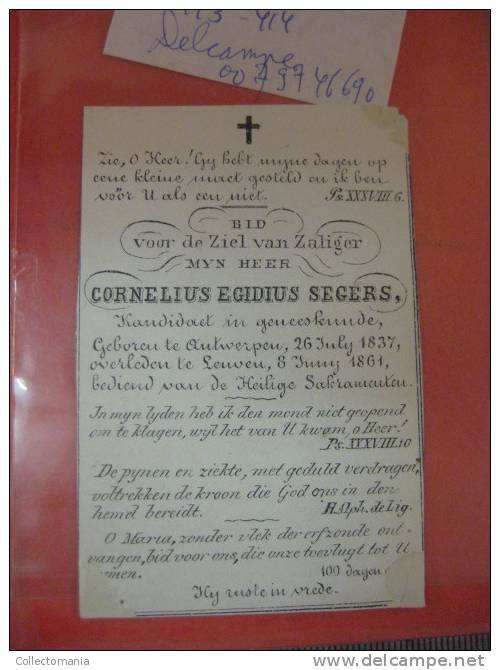 1861 SEGERS Cornelius Egidius - Kandidaat Geneeskunde - Oude Gravure Op Porseleinkaart Papier Berg Der Karmelieten - Porcelaine