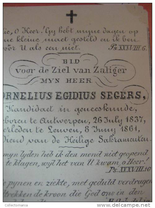 1861 SEGERS Cornelius Egidius - Kandidaat Geneeskunde - Oude Gravure Op Porseleinkaart Papier Berg Der Karmelieten - Porcelaine
