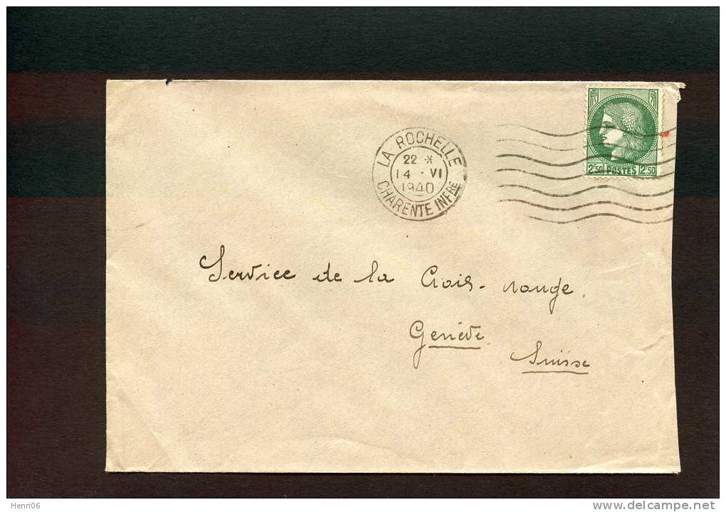 =*= Cérès: 375 Seul Sur Belle Lettre Au Tarif Flier La Rochelle>>>>Suisse 14 Juin 1940 =*= - Covers & Documents