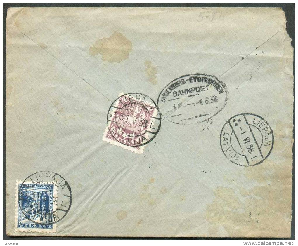 Lettre Recommandée De LIEPAJA Affr. à 75s. Le 1-6-1938 Vers Solières (Belgique) + Ovale Ambulant MARIENBURG-  LYOTKPHENE - Lettonie