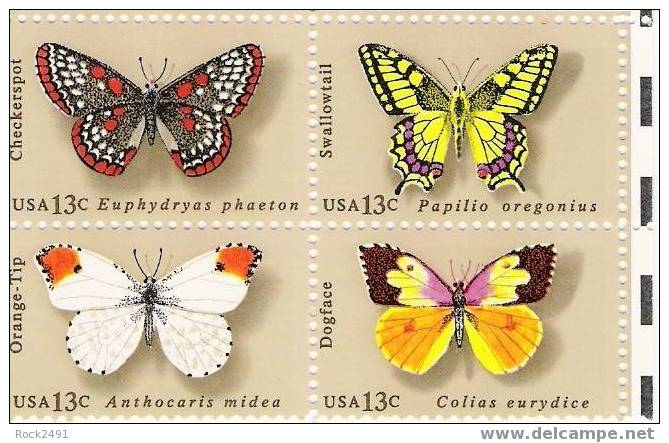 US Scott 1715a (1712 1713 1714 1715) - Block Of 4 - Butterfly - 13 Cent - Mint Never Hinged - Hojas Bloque