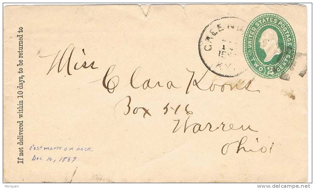 1402. Carta Entero Postal 2 Ctvos GREENWICH (KY) 1887. Fancy Cancel - Lettres & Documents