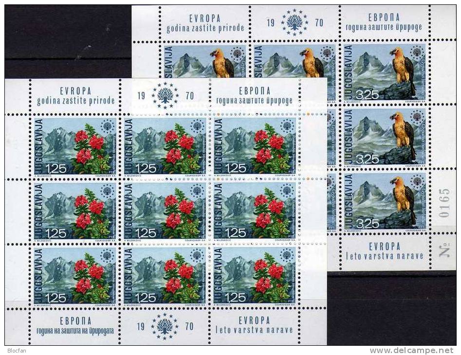 Europa Naturschutz-Jahr 1970 Jugoslawien 1406/7 Kleinbogen ** 75€ Alpenrose Bartgeier Fauna Sheetlet Bf Yugoslavija - Unused Stamps