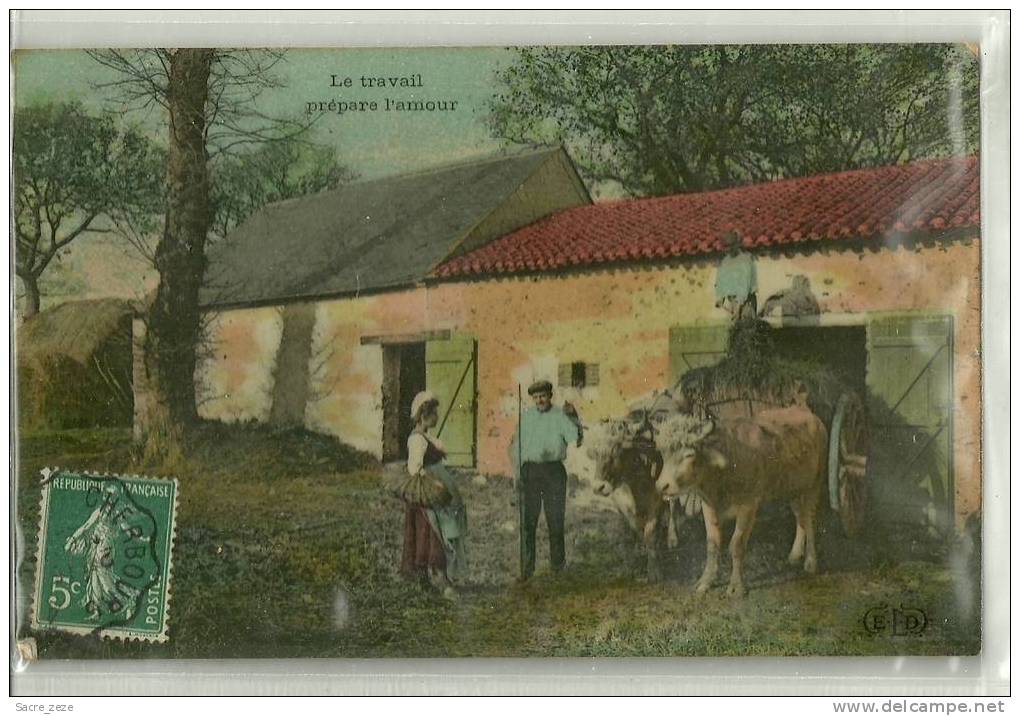 LE TRAVAIL PREPARE L´AMOUR-couple+attelage-circulée-couleurs - Fermes