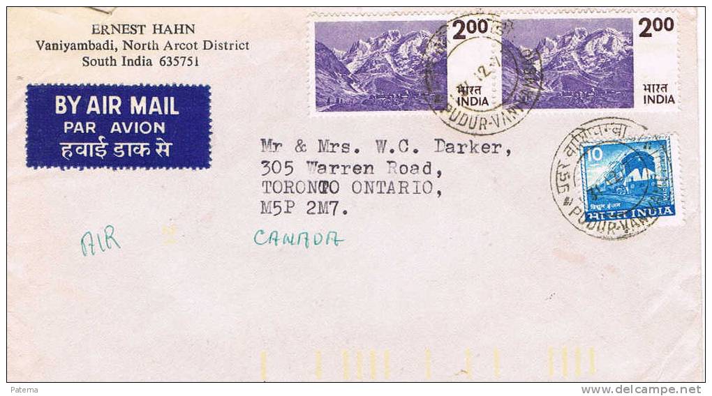 Carta, Aerea, PUDUR-VANIYAMBADI (India ),, Cover, Lettre, Letter - Airmail