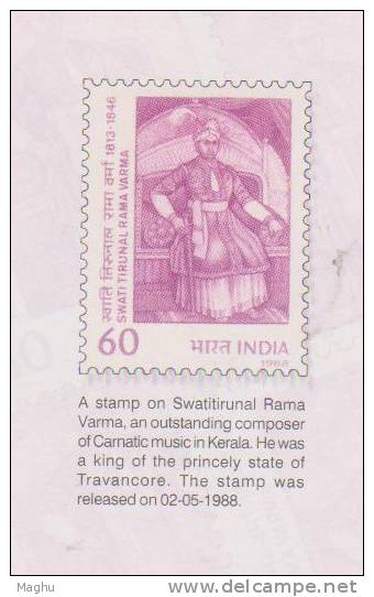 India--India Post Picture Postcard--"Kuthira Malika" Hindu Religions Temple, Stamp Of Music Composer, Royals - Hindouisme