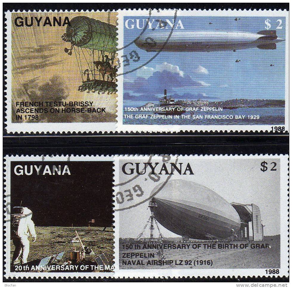 Flugwesen Luftschiff Graf Zeppelin 1989 GUYANA 2485/9 Plus Block 38 O 13€ Airplane Bloc Space Bf Sheet Of GUAYANA - Sonstige (Luft)