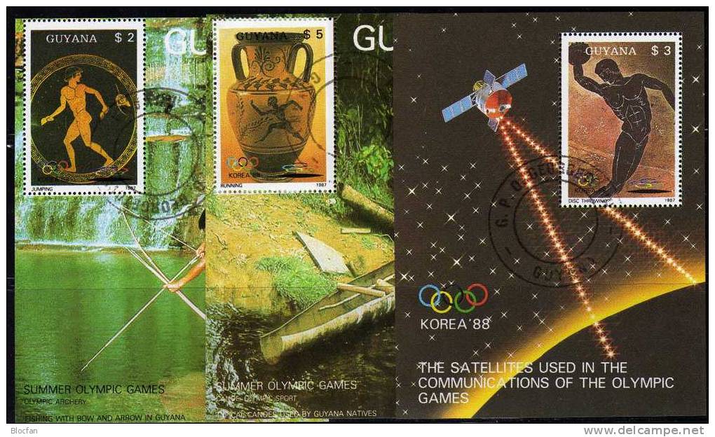 Sommer-Olympia 1988 GUAYANA 2061/3+Block A-C 20 O 71€ Antike Sportler Bloque Hoja Hb Sport M/s Olympic Sheet Bf America - Guyane (1966-...)