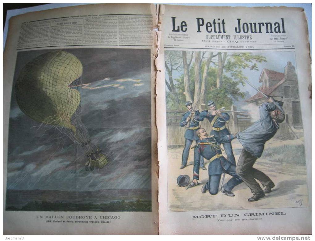 LE PETIT JOURNAL N° 0035 DU 25/07/1891 BALLON FOUDROYE A CHICAGO + CRIMINEL BOISSIN TUE PAR LES GENDARMES A ROCHEGUDE 26 - Le Petit Journal