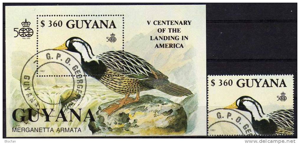 500 Jahre Amerika 1991 GUAYANA 3575+ Block 127 O 36€ Vögel - Indépendance USA