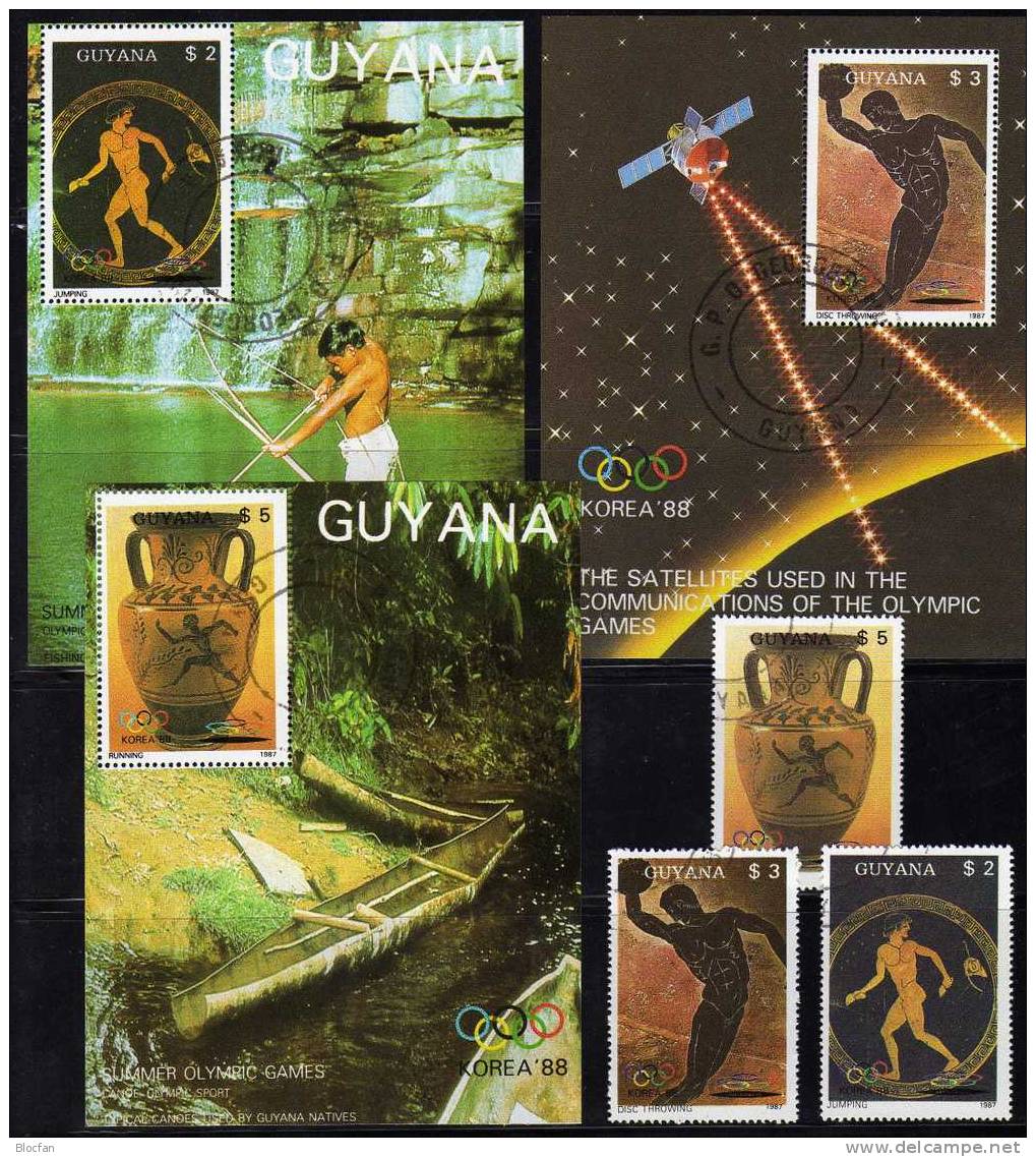 Sommer-Olypic 1988 GUAYANA 2061/3+ Block A-C20 O 71€ Antike Sportler - Summer 1988: Seoul