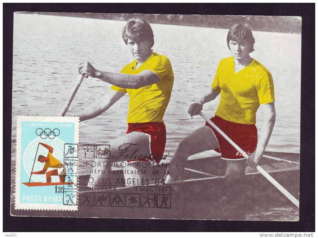 Rowing,Canoe 1984 Olympic Games Los Angeles,maxicard,maximum Card Romania. - Kanu