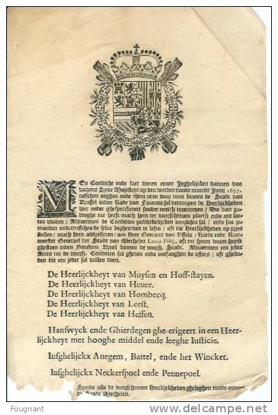 Belgique:Vieux Document De MECHELEN:1657? Réparé. - Decreti & Leggi