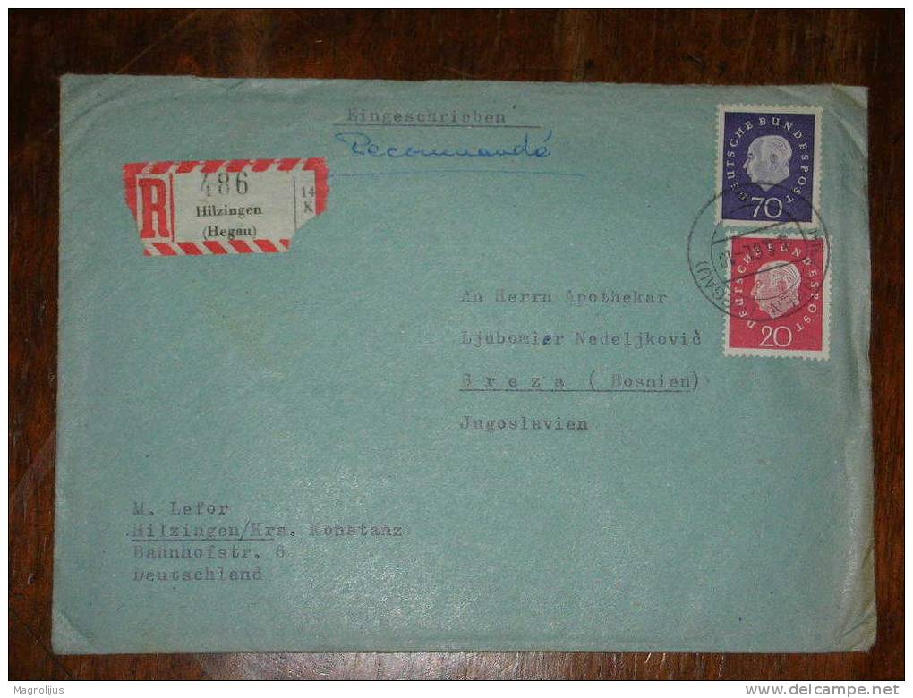 Germany,Federal Republic,Bundespost,Stamps,Cover,registered Letter,additional Stamp,Sarajevo Etranger Seal - Cartas & Documentos