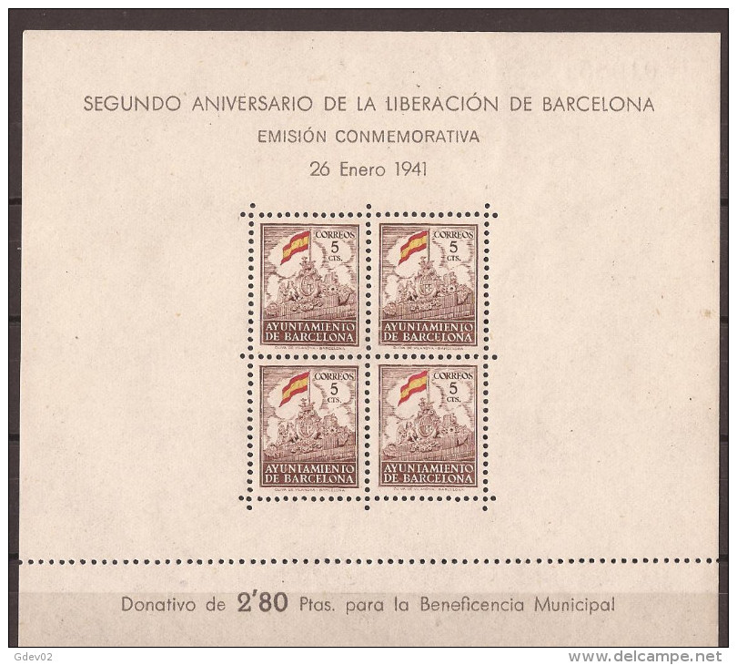 ESBCN29CF-L3684TBE.España .Spain.Espagne.LIBERACION   DE BARCELONA.1941.(Ed 29*) Con Charnela .MAGNIFICA - Bienfaisance