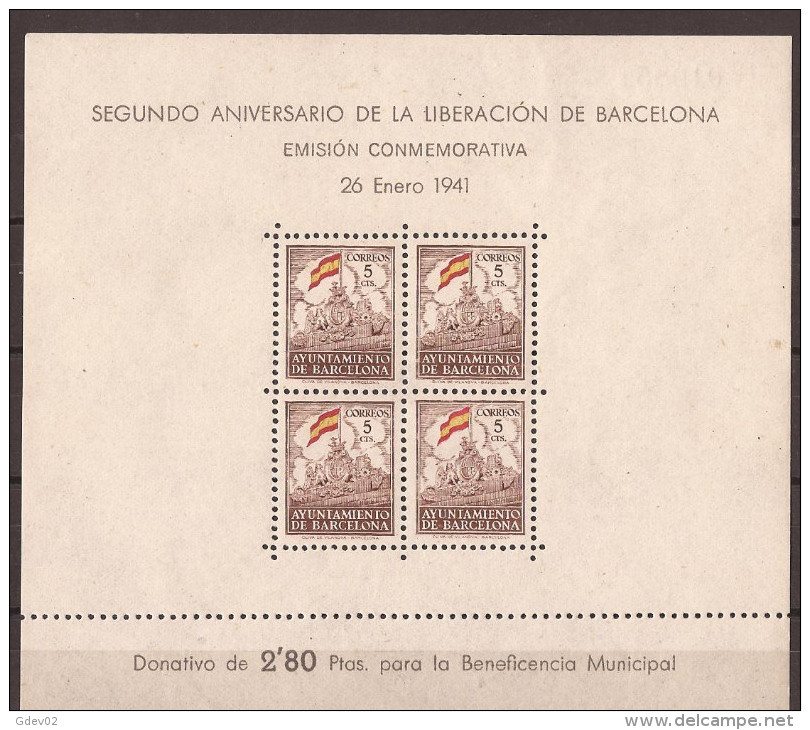 ESBCN29CF-L3684TBE.España .Spain.Espagne.LIBERACION   DE BARCELONA.1941.(Ed 29*) Con Charnela .MAGNIFICA - Beneficiencia (Sellos De)