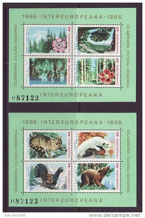 Romania Rumanien 1986, Mi Bl. 223 - 224, Fauna And Flora, Intereuropa --- MNH ** - Unused Stamps