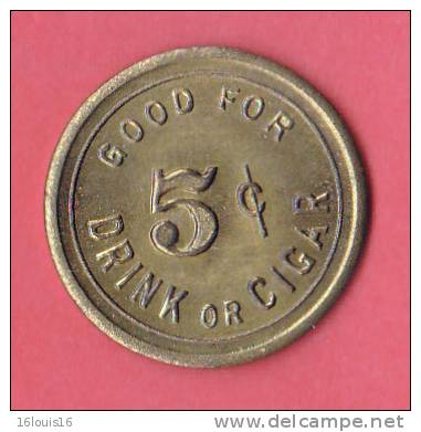 "COMBINATION BAR " -  42 E.2 ND  ST /GOOD FOR (U.S.A.) // 5c DRINK OR CIGAR - Monétaires/De Nécessité