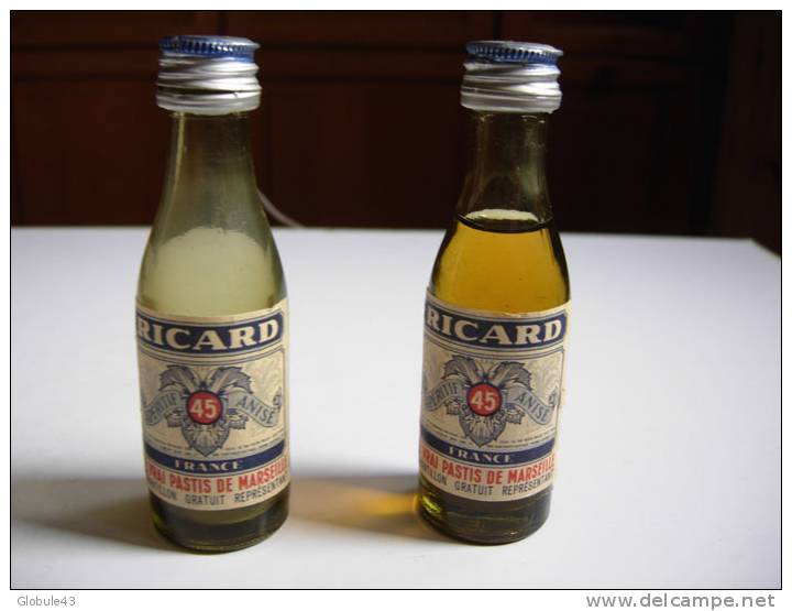 2 MIGNONNETTE RICARD 45° LE VRAI PASTIS DE MARSEILLE  1 PLEINE 1 VIDE Contenance 2,3 Cl - Miniature