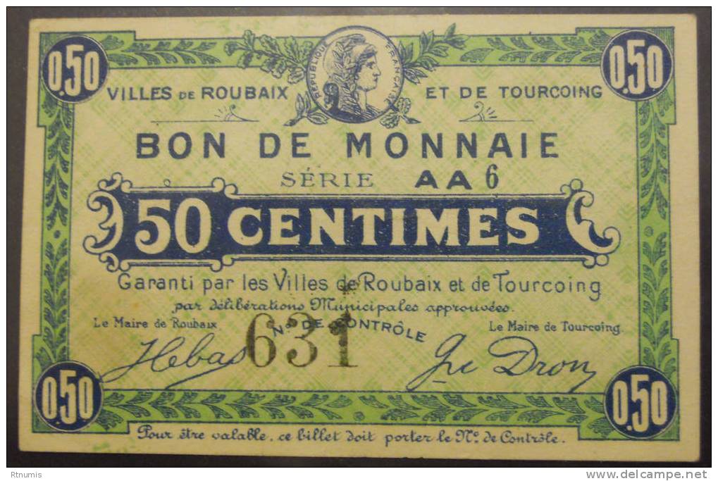 Roubaix Et Tourcoing 5950 Centimes Pirot 59-2050 TTB - Bons & Nécessité