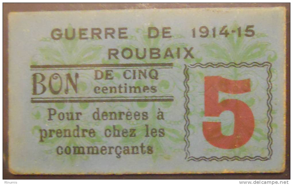Roubaix 59 5 Centimes Pirot 59-3175 TTB R1 - Bons & Nécessité