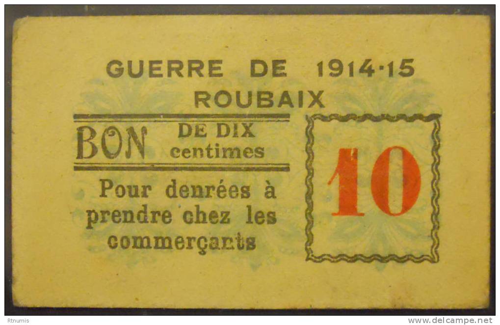 Roubaix 59 10 Centimes Pirot 59-3182 TTB R1 - Bons & Nécessité