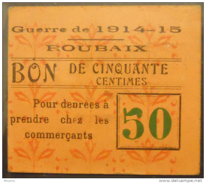 Roubaix 59 50 Centimes Pirot 59-3190 TTB R2 - Bons & Nécessité