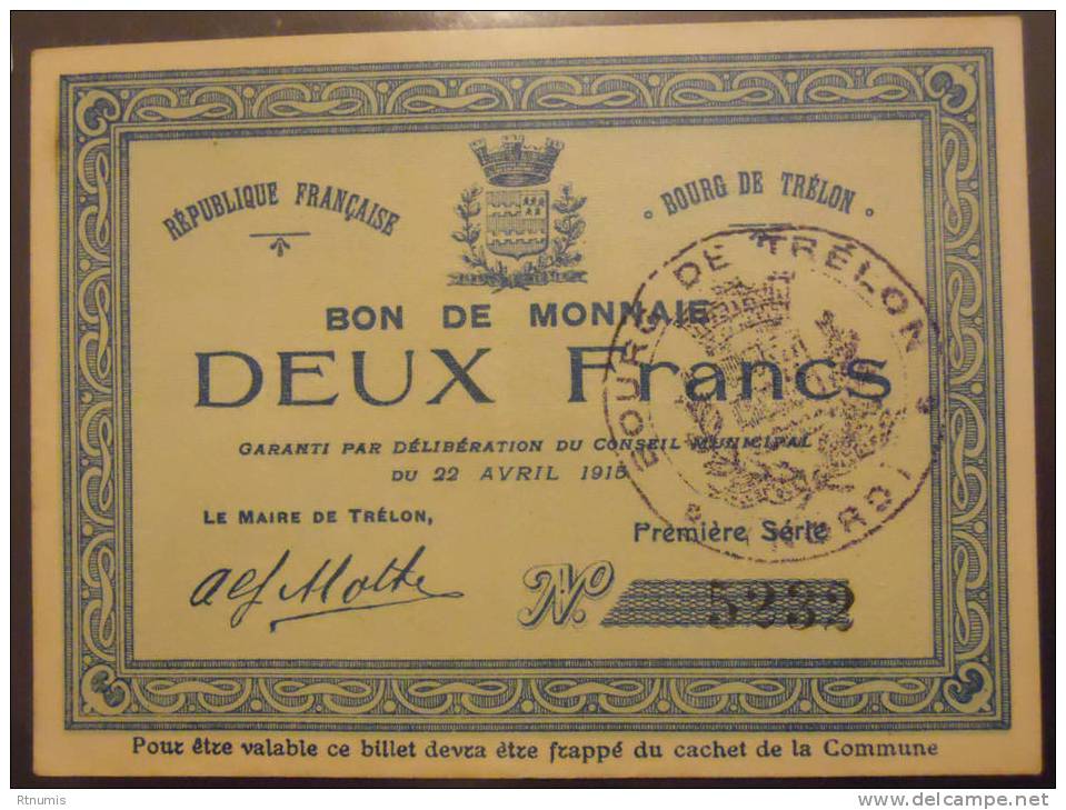 Trélon 59 2 Francs Pirot 59-2526 TTB - Bons & Nécessité