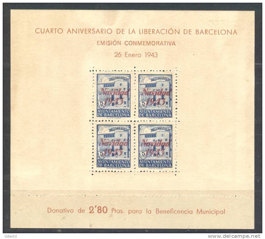 ESBCN54-L3637TESBENEF.España. Espagne.EspagneLIBERACION DE BARCELONA.Beneficencia194 3.(Ed 54**) Sin Charnela .MAGNIFICA - Beneficiencia (Sellos De)