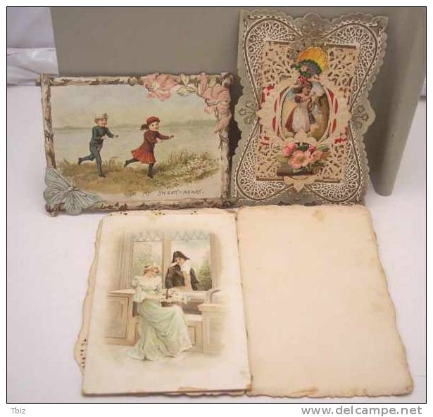 QQ2 Lot Of 3 Valentines Die-cut Fold Outs Booklet Circa 1920´s Butterfly Children Lovers - Collections