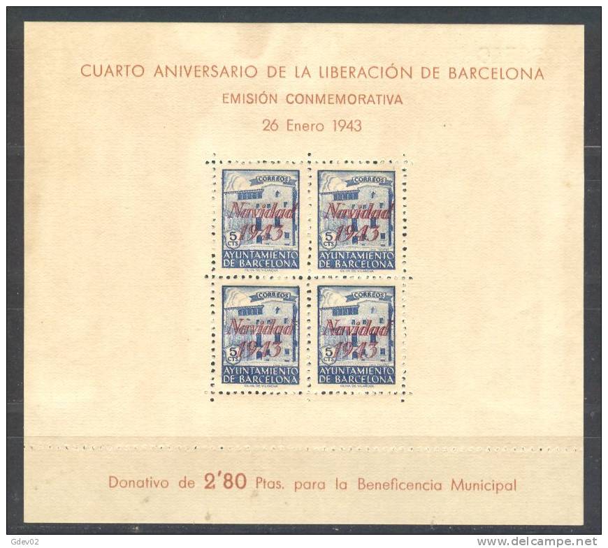 ESBCN54-L3637THC.España.Espagne.Espagne.LIBERACION  DE BARCELONA.Beneficencia.NA VIDAD 1943.(Ed 54**) .MAGNIFICA - Fogli Ricordo