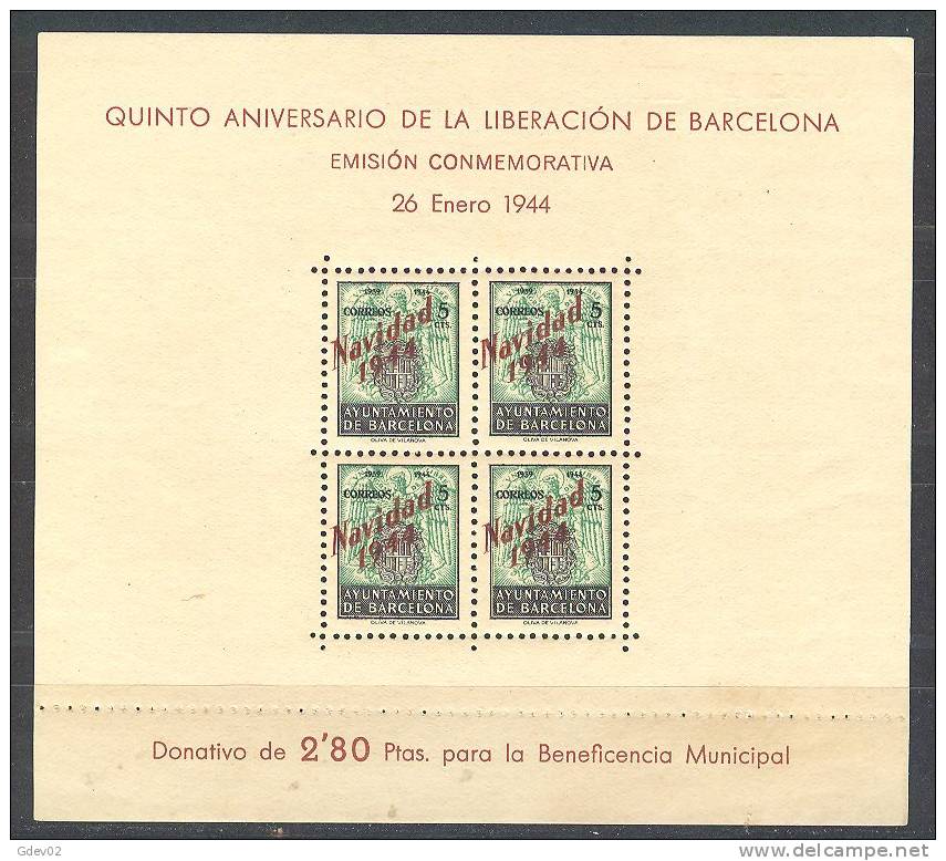 EBCNNE26-L3639.España.Espa Gne.Espagne.LIBERACION   DE BARCELONA.Beneficencia.19 44.(Ed NE 26**) Sin Charnela .MAGNIFICA - Barcelona