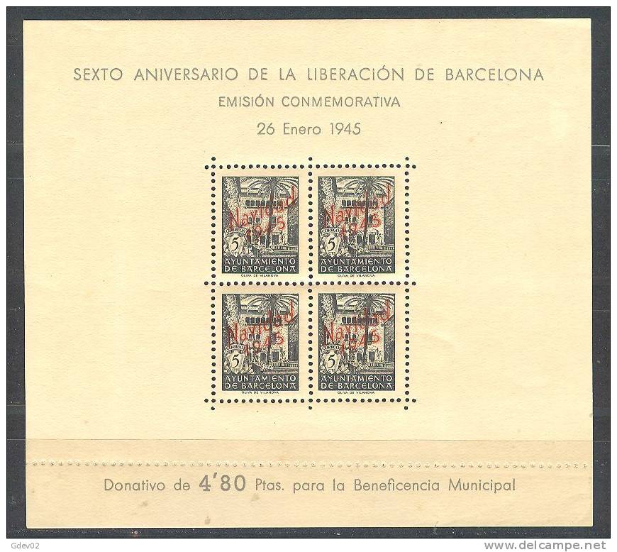 ESBCNNE29-L3640THC .Espagne.Espagne.LIBERACI ON DE BARCELONA.Beneficencia.19 45.(Ed NE 29**) Sin Charnela .MAGNIFIC - Commemorative Panes