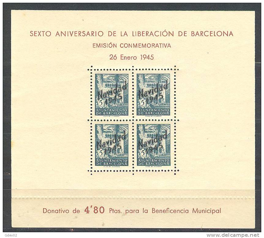 ESBCNNE30-L3641TESHCOM.España.Espa Gne.Espagne.LIBERACION DE BARCELONA.Navidad 45.1945.(Ed NE 30**) S/c .MAGNIFICA - Commemorative Panes