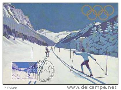 Liechtenstein-1979 Lake Placid Olympics,40c Skier  Maximum  Card - Hiver 1980: Lake Placid